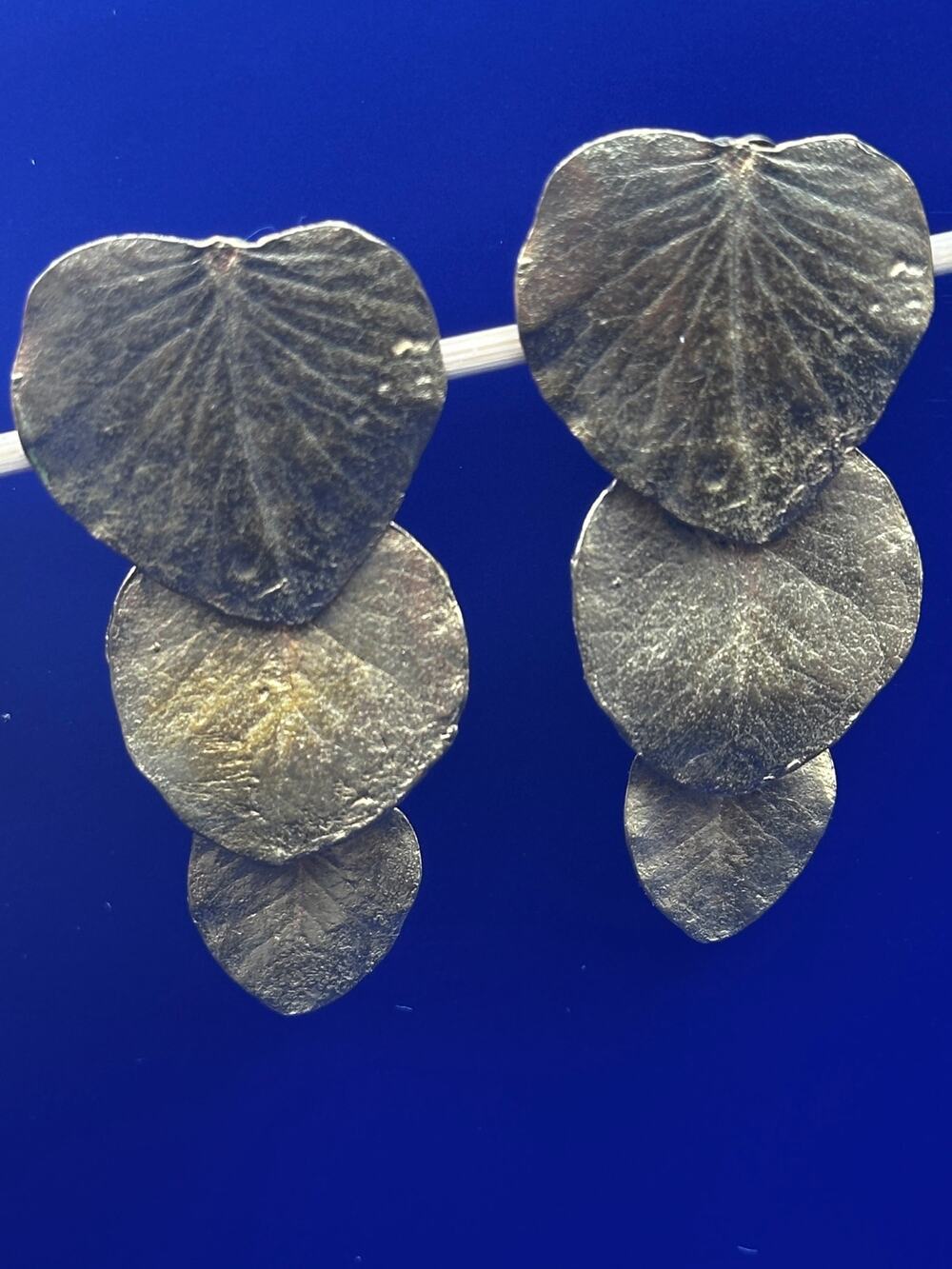 Vintage Saoya En Provence France Gold-Plated Cascading Leaf Clip-On Earrings